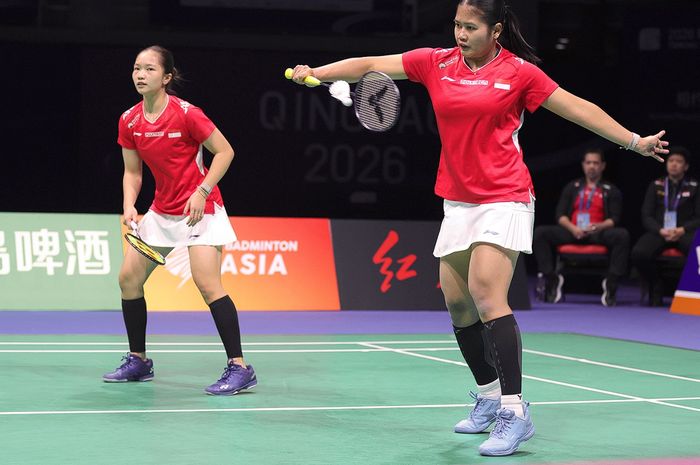 Ganda putri Indonesia, Rachel Allessya Rose/Febi Setianingrum, pada partai kedua Indonesia vs Korea Selatan semifinal Kejuaraan Beregu Asia 2026 di Qingdao, China, Sabtu (7/2/2026).