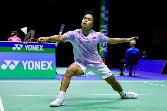 Aksi tunggal putra Indonesia, Anthony Sinisuka Ginting pada babak pertama Swiss Open 2026, Rabu (11/3/2026)