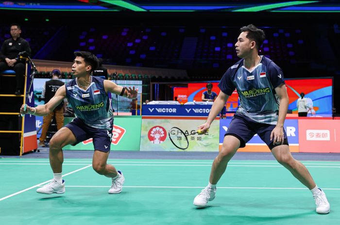 Ganda putra Indonesia, Sabar Karyaman Gutama/Moh Reza Pahlevi Isfahani, saat tampil pada babak pertama Kejuaraan Asia 2026 di Ningbo, China, 8 April 2026.