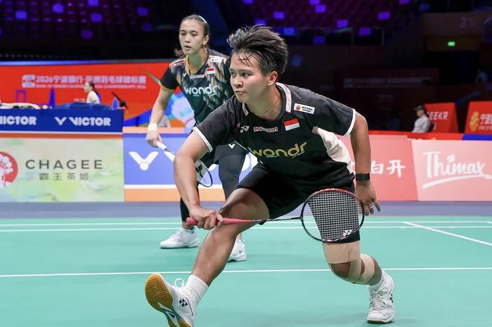 Febriana Dwipuji Kusuma/Meilysa Trias Puspitasari dalam penampilan di babak 32 besar Kejuaraan Asia 2026, Rabu (8/4/2026) di Ningbo Olympic Sports Center, China, Rabu (8/4/2026).