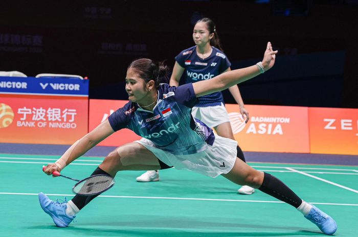 Ganda putri Indonesia, Febi Setianingrum/Rachel Allessya Rose, saat tampil pada perempat final Kejuaraan Asia 2026 di Ningbo, China, 10 April 2026.