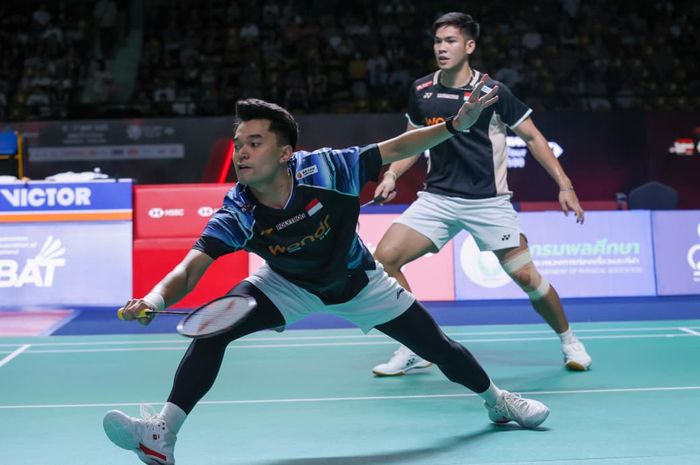 Pasangan ganda putra Indonesia, Leo Rolly Carnando/Daniel Marthin, pada semifinal Thailand Open 2026 di Nimibutr Stadium, Bangkok, Sabtu (16/5/2026).