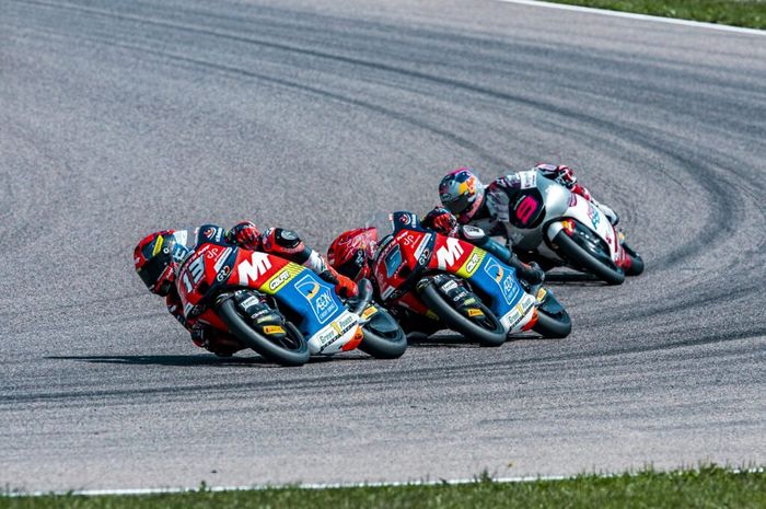 Hakim Danesh, Ryusei Yamanaka (AEON Credit MT Helms MSI) dan Veda Ega Pratama (Honda Team Asia) di Moto3 Jerman 2026.