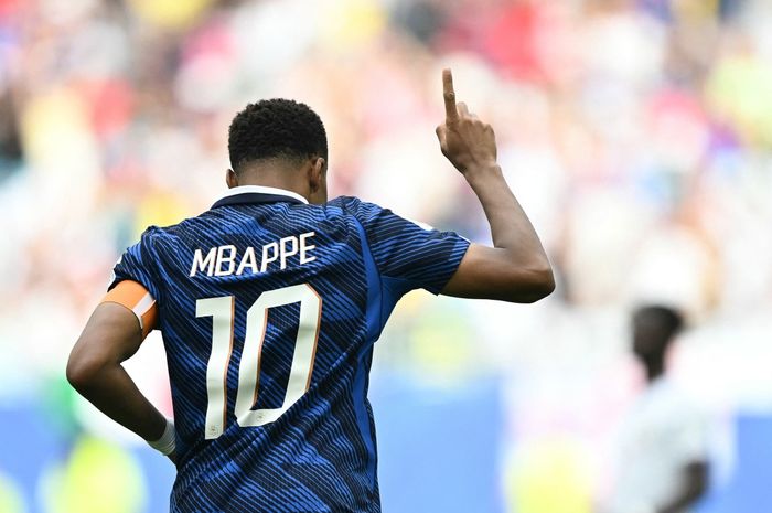 Kylian Mbappe merayakan gol Timnas Prancis ke gawang Inggris pada laga perebutan tempat ketiga Piala Dunia 2026 di Stadion Miami Gardens (18/7/2026).