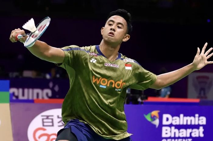 Pebulu tangkis tunggal putra Indonesia, Alwi Farhan, pada babak 16 besar Kejuaraan Dunia 2026  di Indira Gandhi Indoor Stadium, New Delhi, India, Kamis (20/8/2026).