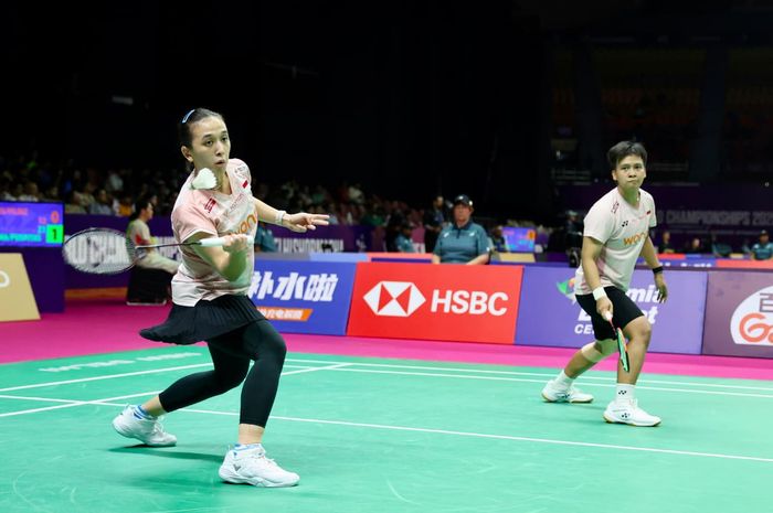 Pasangan ganda putri Indonesia, Febriana Dwipuji Kusuma/Meilysa Trias  Puspitasari pada babak 32 besar Kejuaraan Dunia 2026 di Indira Gandhi Indoor Stadium, New Delhi, India, Rabu (19/8/2026),