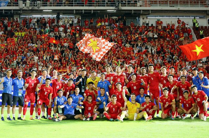 Selebrasi Timnas Vietnam usai mengalahkan tuan rumah Thailand di leg pertama final ASEAN Championship 2026.