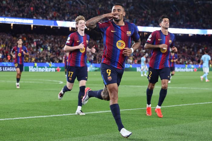 Penyerang baru Barcelona, Gabriel Jesus, mencetak 1 gol dalam kemenangan telak 5-1 atas Feyenoord Rotterdam pada matchday pertama Liga Champions 2026-2027.