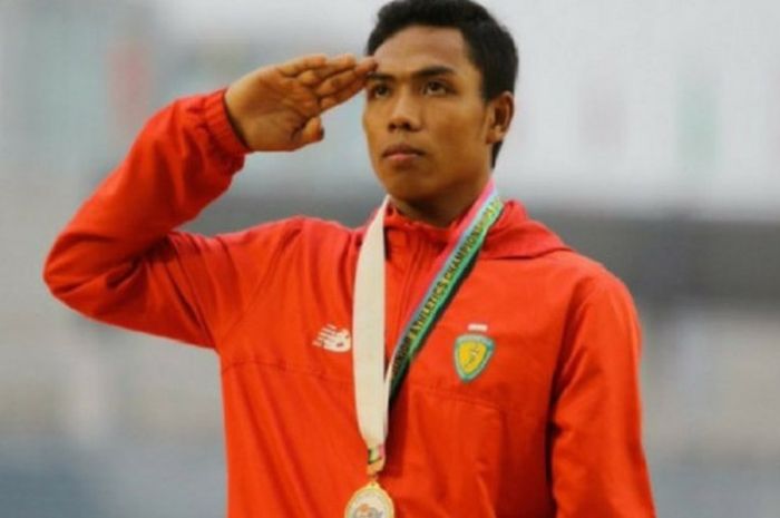 Sprinter Indonesia, Lalu Muhammad Zohri, saat tampil sebagai pemenang Kejuaraan Atletik Dunia U-20 2018 yang berlangsung di Tampere, Finlandia.   