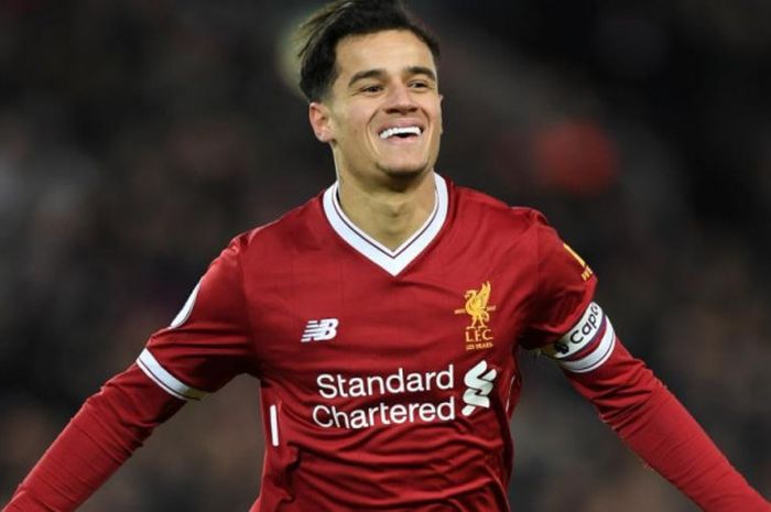 Philippe Coutinho merayakan gol untuk Liverpool