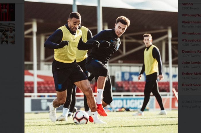 Callum Wilson berlatih bersama timnas Inggris, Selasa (13/11/2018).