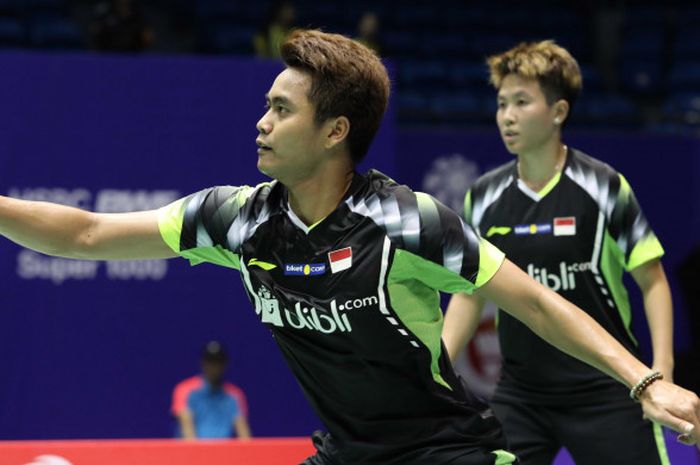 Tontowi Ahmad/Liliyana Natsir saat tampil pada babak pertama China Open 2018 di Olympic Sports Center Xincheng Gymnasium, Changzou, Selasa (18/9/2018).