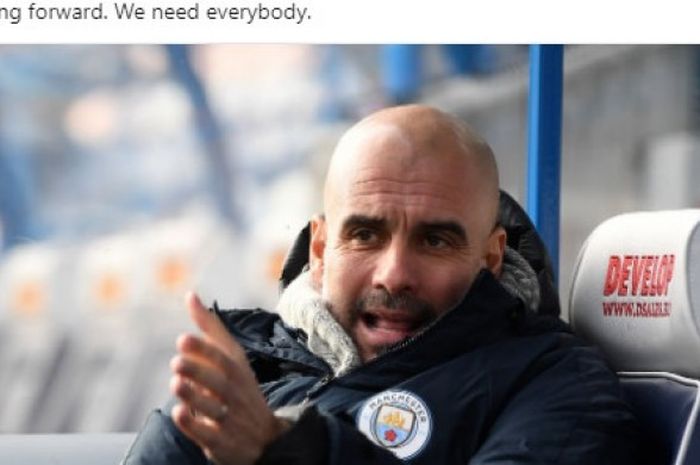 Ekspresi pelatih Manchester City, Pep Guardiola.