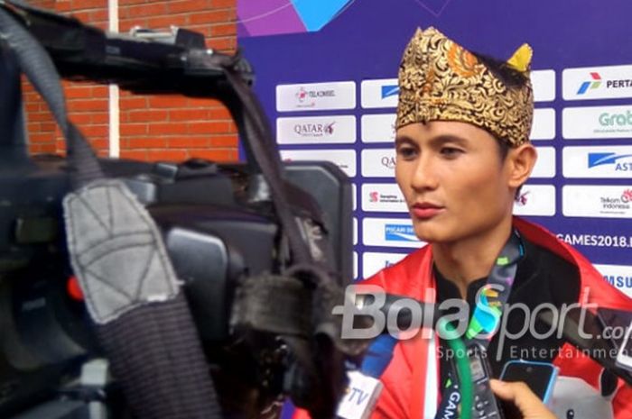 Pesilat nasional, Sugianto, saat ditemui awak media usai meraih medali emas dari cabor pencak silat, Rabu, (29/8/2018) di Padepokan Pencak Silat, TMII, Jakarta.