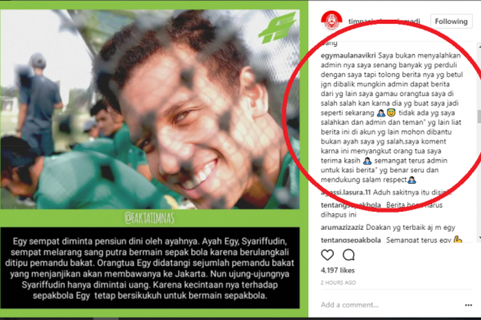 Klarifikasi Egy Maulana Vikri atas berita hoax yang menimpa dirinya