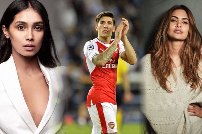 Hector Bellerin diantara Shree Patel (kiri) dan Esha Gupta