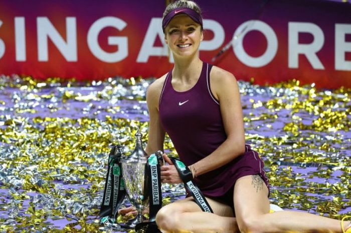  Selebrasi Elina Svitolina seusai tampil sebagai pemenang partai final WTA Finals 2018