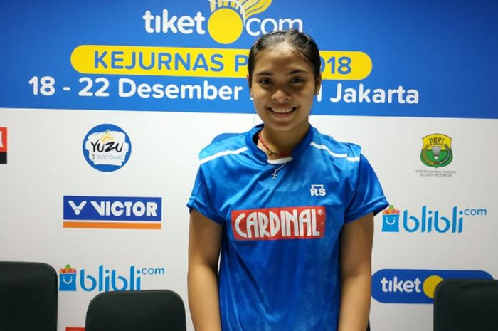 Pebulu tangkis tunggal putri Mutiara Cardinal, Gregoria Mariska Tunjung.