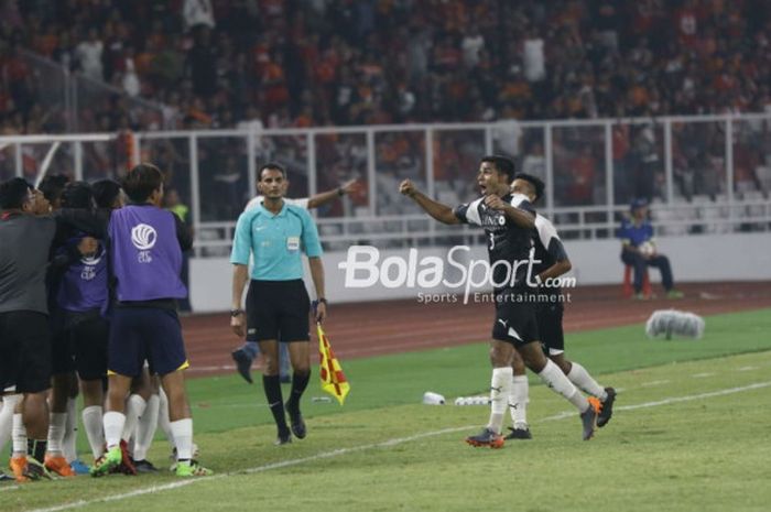  Para pemain Home United merayakan gol kontra Persija Jakarta pada leg kedua semifina Zona ASEAN Piala AFC 2018 di SUGBK, Senayan, Jakarta Pusat, 15 Mei 2018.  