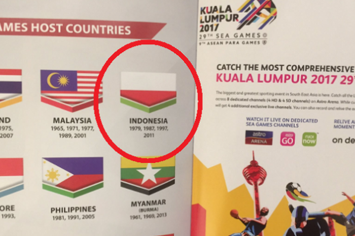 Pemasangan posisi bendera Indonesia yang terbalik pada SEA Games 2017.