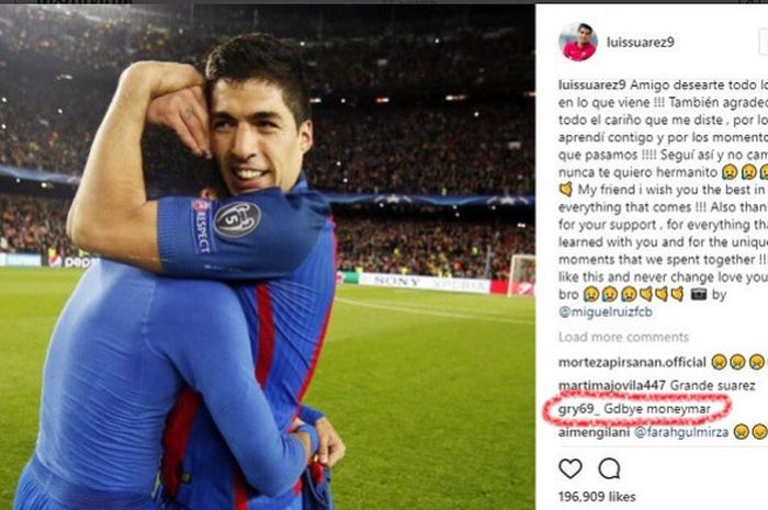 unggahan luis suarez di instagram untuk neymar