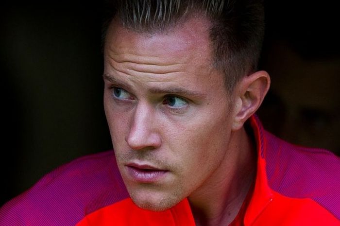 Marc-Andre ter Stegen sebelum pertandingan La Liga antara Sporting Gijon kontra Barcelona di Estadio El Molinon, Gijon, Spanyol, 24 September 2016. 