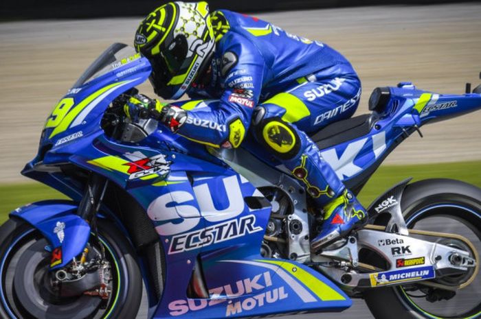 Andrea Iannone (Suzuki Ecstar) saat menjalani salah satu sesi MotoGP Italia 2018 yang berlangsung di Sirkuit Mugello.