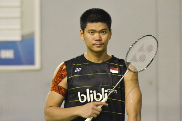 Pebulu tangkis ganda campuran nasional, Praveen Jordan, berpose di sela-sela latihan di hall pelatnas, Cipayung, Jakarta, Senin (14/8/2017).