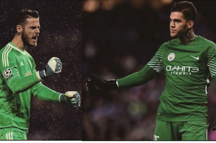 David de Gea (kiri) dan Ederson Moraes (kanan)