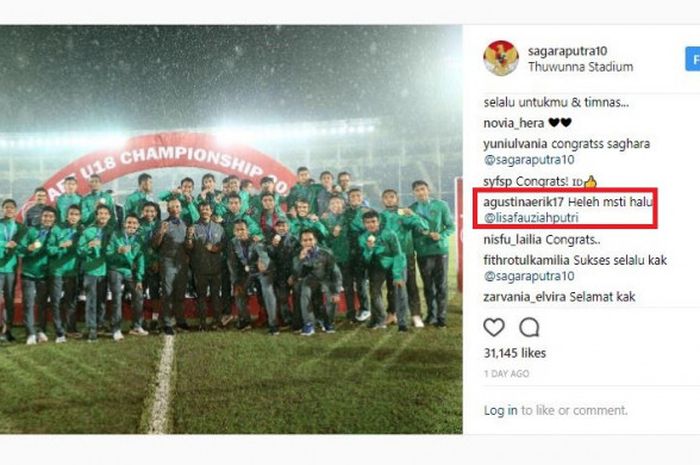 Unggahan Saghara di instagram pada Senin (18/9/2017)