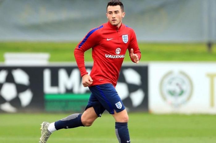 Jack Harrison menjalani latihan bersama timnas U-21 Inggris pada awal Oktober 2017. 