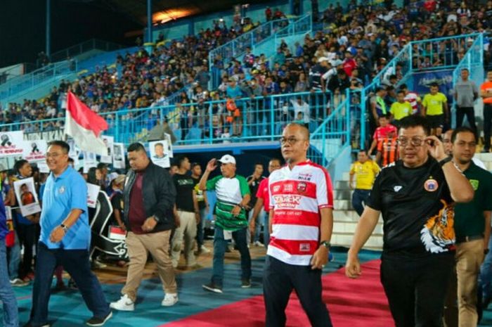 18 petinggi klub Liga 1 mendeklarasikan 'Rivalitas Tanpa Kekerasan' di Stadion Kanjuruhan, Malang, Sabtu (29/9/2018).