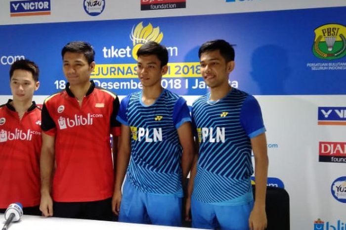 Kevin Sanjaya/Berry Angriawan dan Muhammad Shohibul Fikri/Fajar Alfian di Kejurnas PBSI 2018, Kamis, (20/12/2018) di Britama Arena, Kelapa Gading, Jakarta.