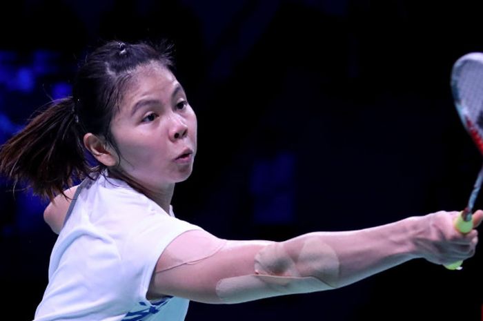 Aksi Greysia Polii saat tampil pada semifinal ganda putri Denmark Open 2018 yang berlangsung pada Sabtu (20/10/2018).