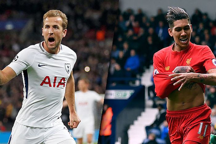 Srtiker Tottenham, Harry Kane (kiri) dan penyerang Liverpool, Roberto Firmino, berpeluang adu ketajaman dalam laga Liga Inggris di Anfield, Liverpool, 4 Februari 2018. 