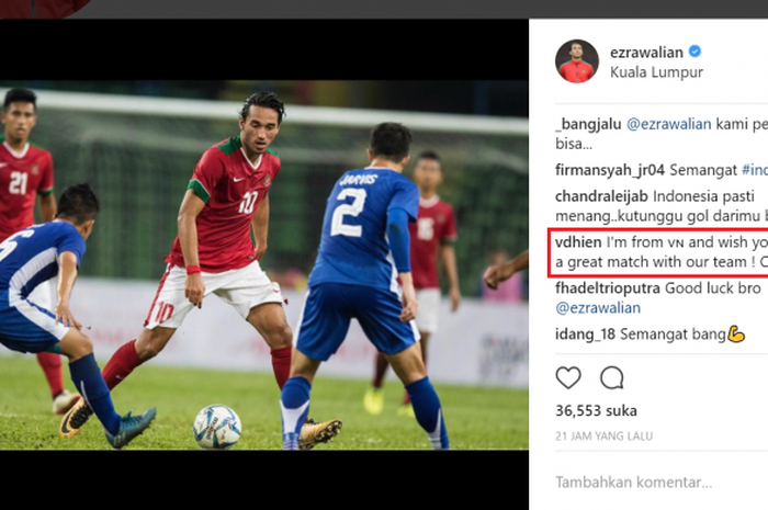 Unggahan Ezra Walian pada Senin (21/8/2017)