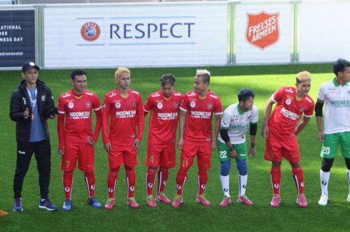 Skuad Indonesia yang mengikuti turnamen Homeless World Cup 2017 di Oslo, Norwegia, Rabu (30/8/2017) usai laga kontra Grenada