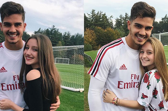 Chiaara Faggio dan Giulia Faggio foto bersama dengan bintang AC Milan, Andre Silva.