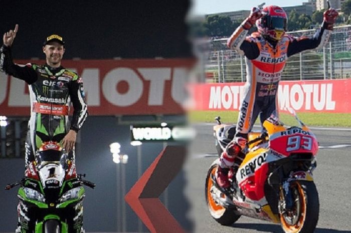 Jonathan Rea (juara dunia Superbike 2017) dan Marc Marquez (juara dunia MotoGP 2017).