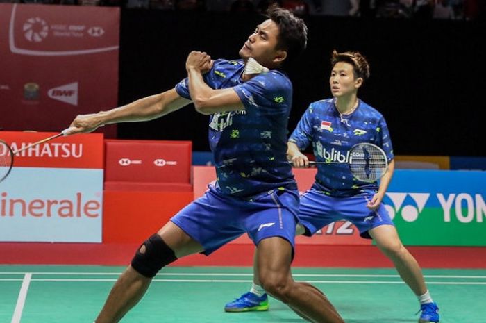 Pasangan ganda campuran Indonesia, Tontowi Ahmad/Liliyana Natsir, tampil pada semifinal Indonesia Masters 2018 yang beelangsung di Istora Senayan, Jakarta, Sabtu (27/1/2018).