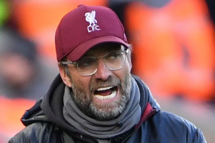 Ekspresi pelatih Liverpool FC, Juergen Klopp, dalam laga Liga Inggris melawan Cardiff City di Stadion Anfield, Liverpool pada 27 Oktober 2018.