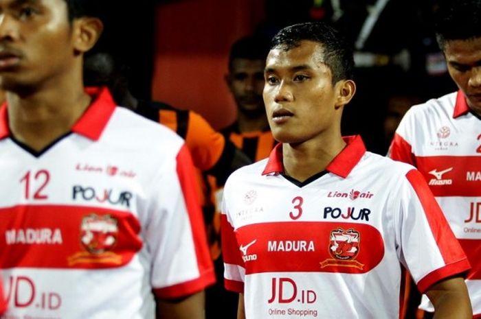 Pemain Madura United, Eriyanto, jelang pertandingan Grup E Piala Presiden 2017 menghadapi Perseru Se