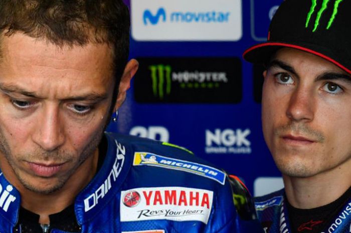       Dua pebalap Movistar Yamaha, Valentino Rossi dan Maverick Vinales.      