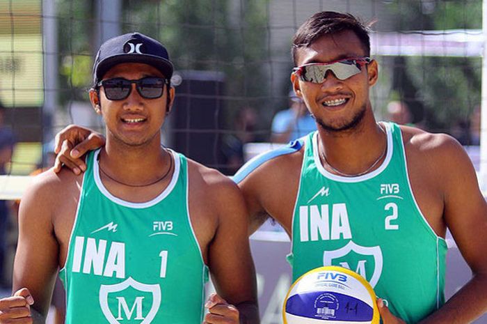 Pevoli pantai Indonesia, Ade Chandra/M Asfiyah, saat tampil di kejuaraan FIVBWorldTour di Kish Island, bulan Februari 2018.