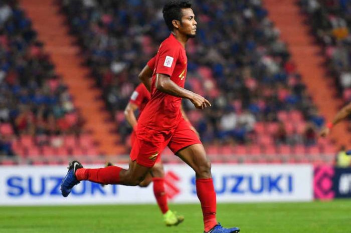  Selebrasi Zulfiandi usai mencetak gol kegawang Thailand dalam lanjutan laga Piala AFF 2018 grup B di Stadion Rajamangala, Sabtu (17/11/2018). 