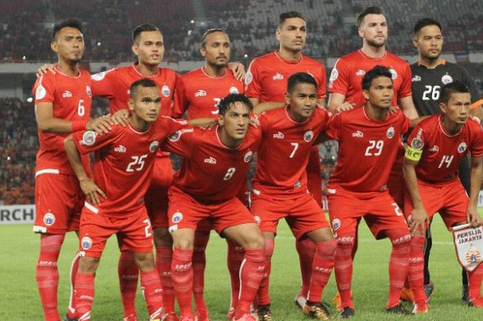            Skuad Persija Jakarta dalam pertandingan penyishan Grup H Piala AFC 2018 melawan Tampines Rovers di Stadion Utama Gelora Bung Karno, Rabu (28/2/2018).            