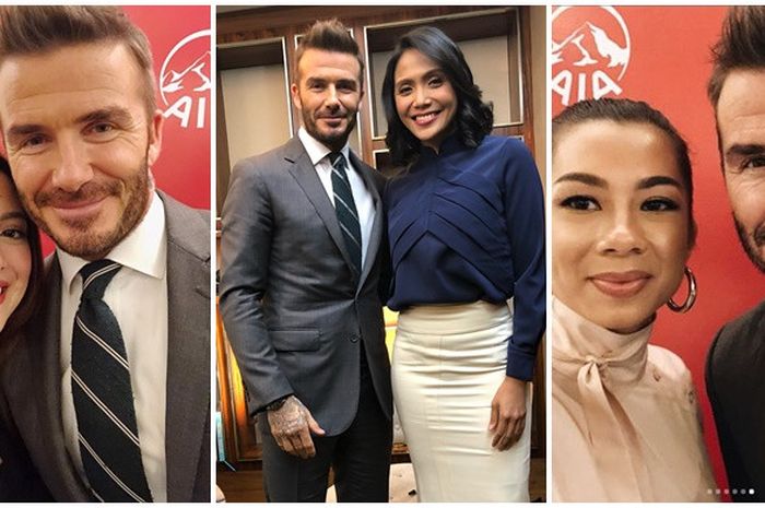 Cynthia Riza, Andini Effendi dan Jennifer Bachdim selfie bersama David Beckham