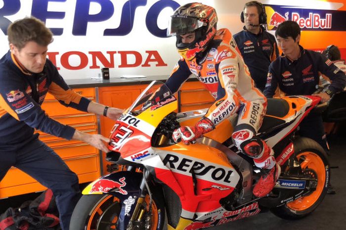 Marc Marquez sedang bersiap untuk menjalani FP3 di Circuit of the Americas, Sabtu (21/4/2018) WIB.