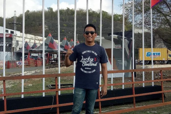 Pebalap slalom Indonesia, Demas Agil, dalam persiapan Asia Auto Gymkhana Competition 2018 di Bali, Jumat (18/8/2018)