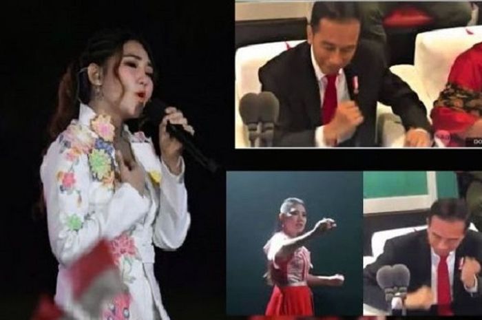 Jokowi goyang dayung sampan saat Via Vallen dendangkan lagu Meraih Bintang di Opening Asian Games Sabtu malam 18 Agustus di Stadion GBK Jakarta. 